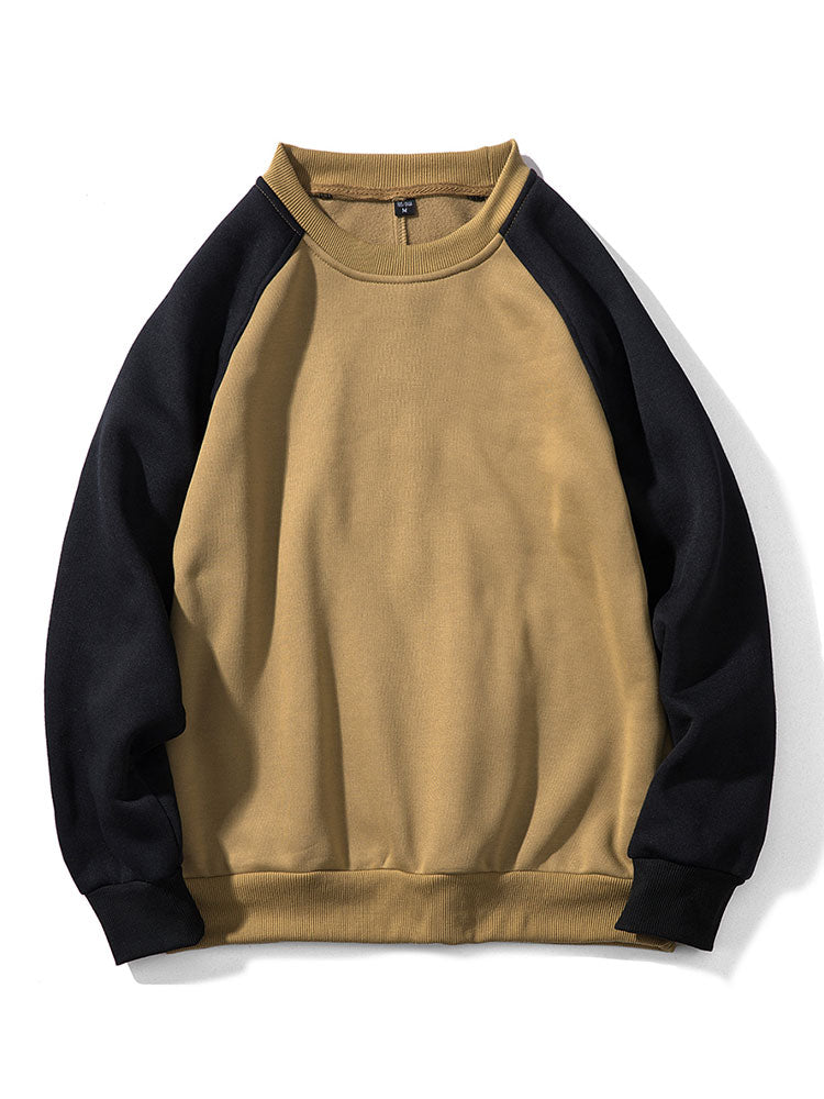 Men's Colorblock Raglan Sweatshirt in khaki, Relaxed Fit Crew Neck