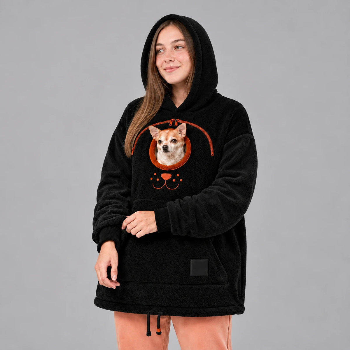 Men's Small Dog Pouch Hoodie in black, Hands-Free Pet Carrier