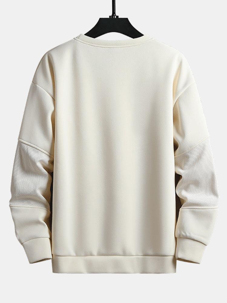 Men's Textured Patchwork Crew Neck Sweatshirt – Relaxed Fit