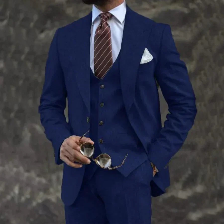 Men's Three-Piece Suit with Waistcoat - Classic Formal