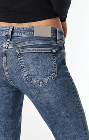 Blue Wash Slim Jeans with Ripped Knees and Rolled Cuffs
