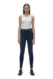Dark Blue Wash High-Rise Skinny Jeans