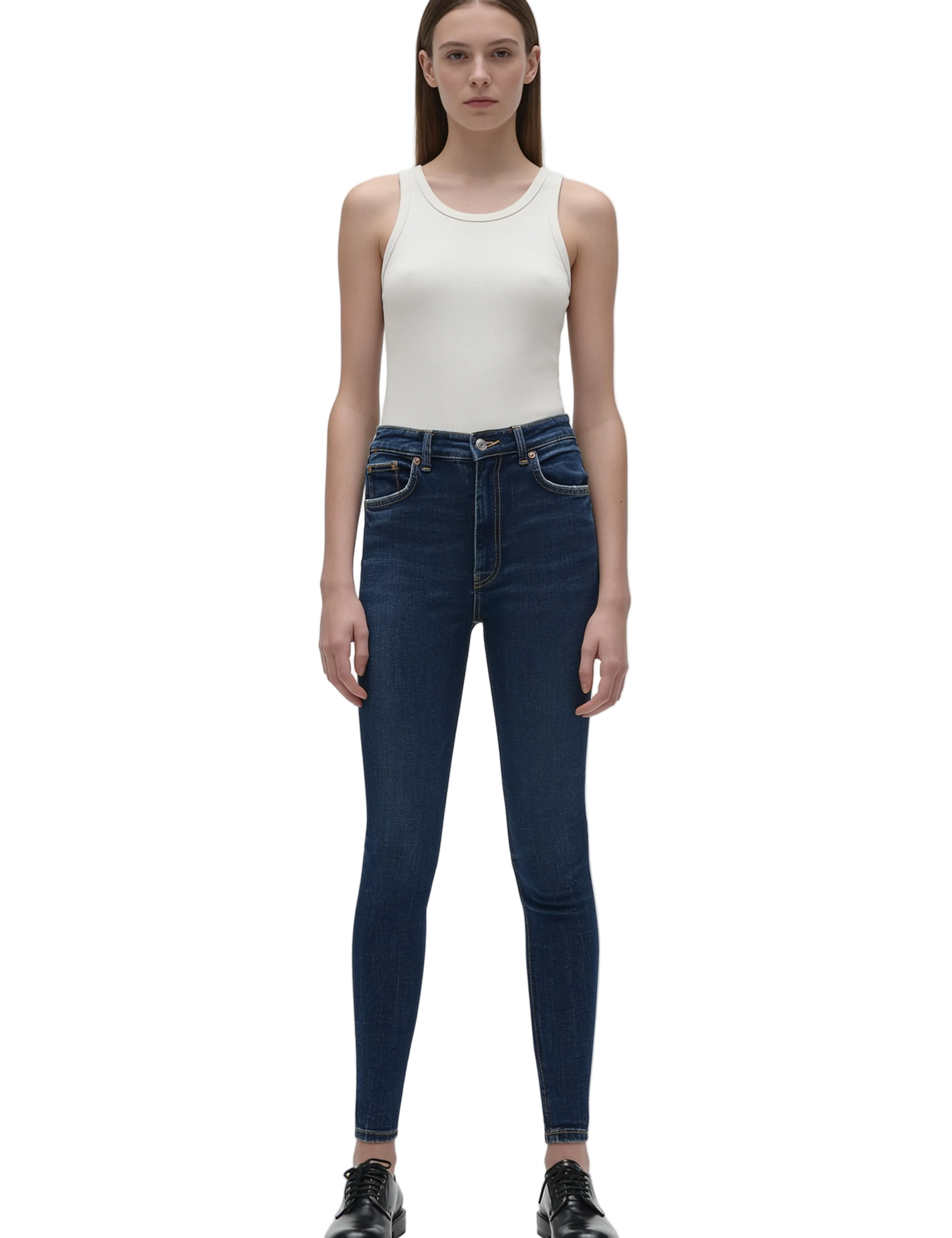 Dark Blue Wash High-Rise Skinny Jeans