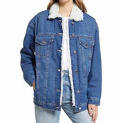 Denim jacket with contrast faux shearling collar