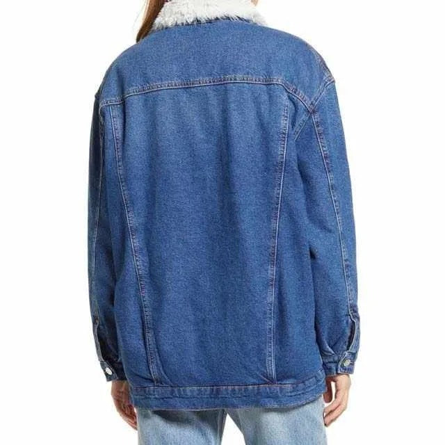 Denim jacket with contrast faux shearling collar