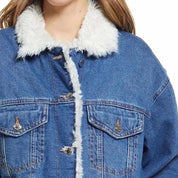 Denim jacket with contrast faux shearling collar
