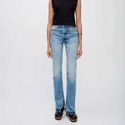 Light Blue High-Rise Straight Jeans with Split Hem