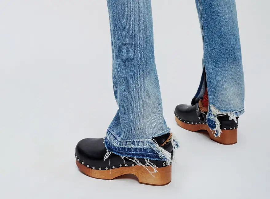 Light Blue High-Rise Straight Jeans with Split Hem