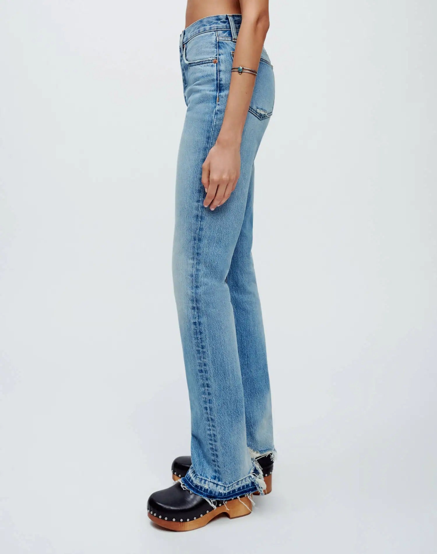 Light Blue High-Rise Straight Jeans with Split Hem