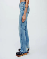 Light Blue High-Rise Straight Jeans with Split Hem