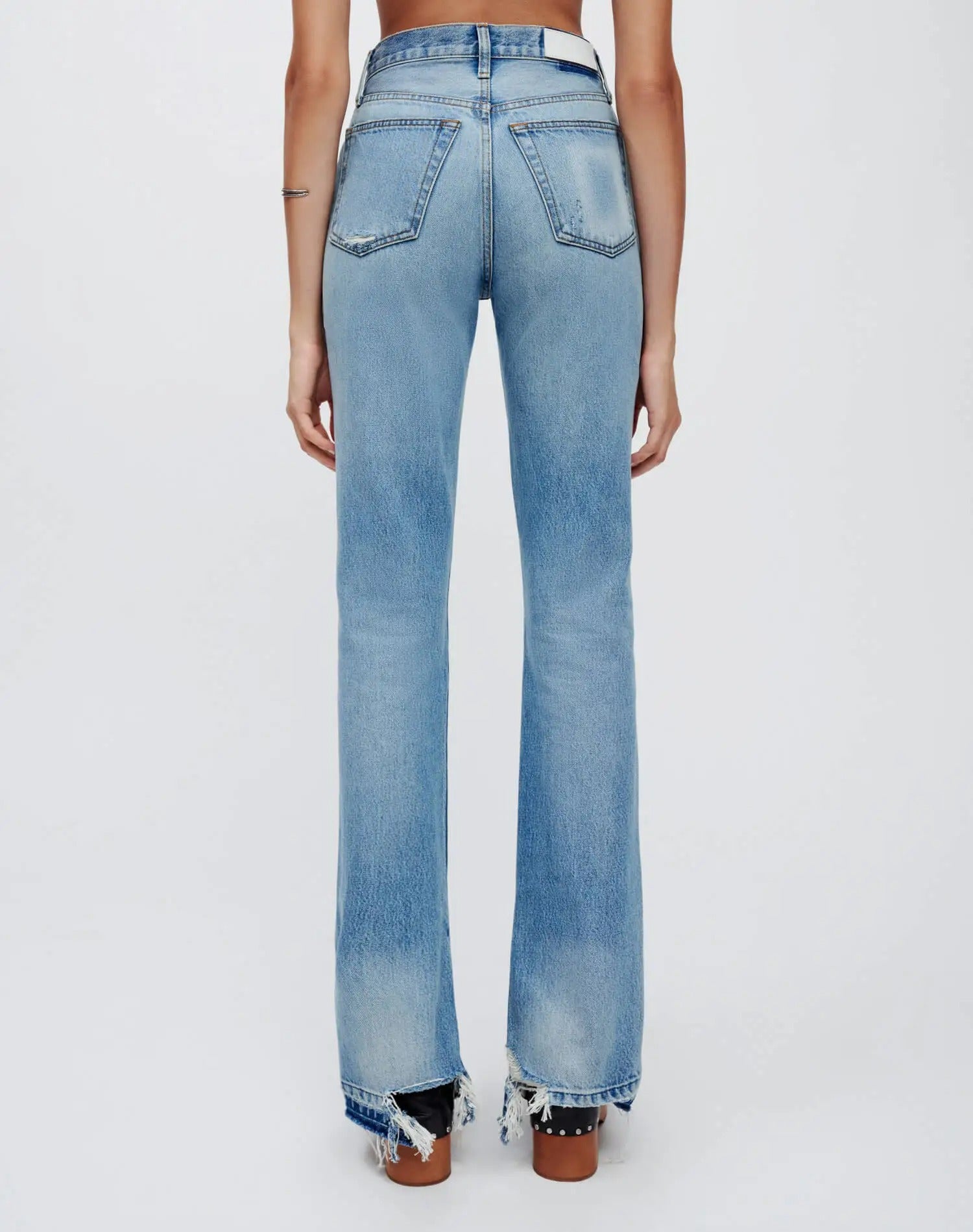Light Blue High-Rise Straight Jeans with Split Hem