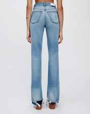 Light Blue High-Rise Straight Jeans with Split Hem