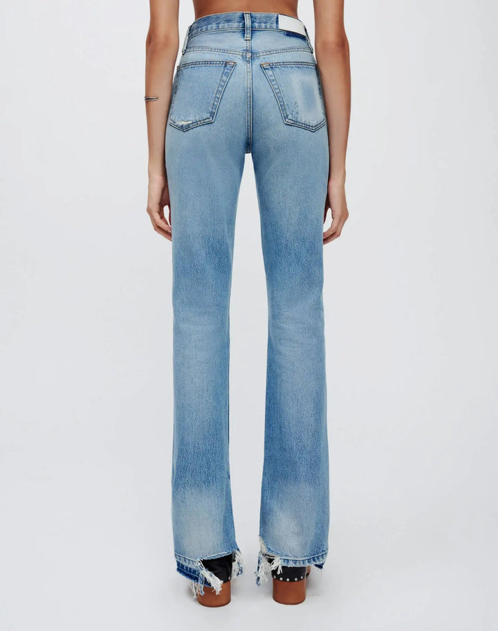 Light Blue High-Rise Straight Jeans with Split Hem