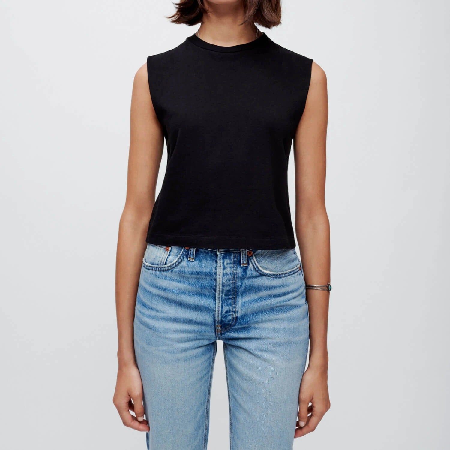 Light Blue High-Rise Straight Jeans with Split Hem