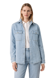Light blue denim shirt jacket with flap chest pockets