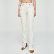 Off-White High-Rise Straight Jeans with Split Hem