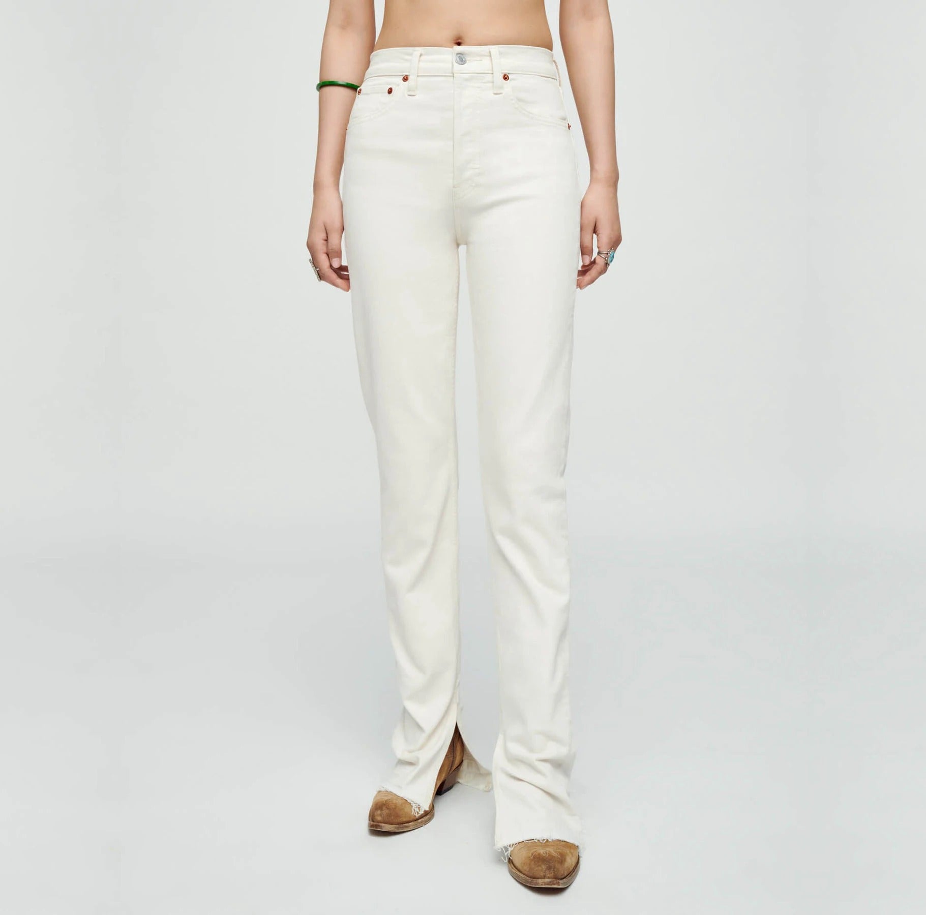 Off-White High-Rise Straight Jeans with Split Hem