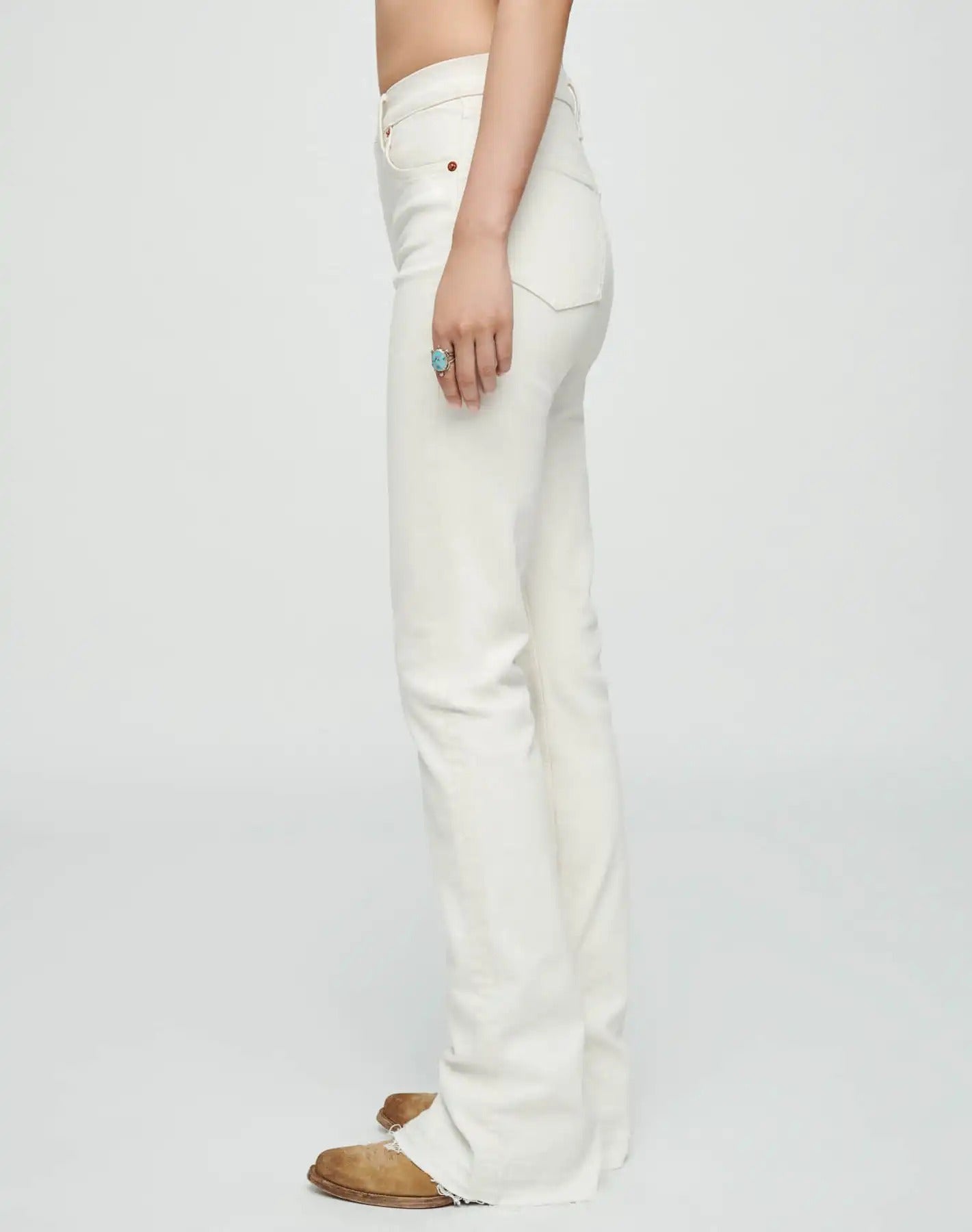 Off-White High-Rise Straight Jeans with Split Hem
