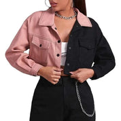 Two-tone cropped jacket with button front and flap pockets