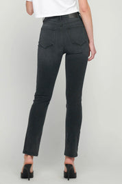 Washed Black High-Rise Skinny Jeans with Front Slit Hem