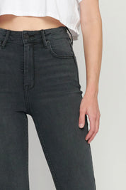 Washed Black High-Rise Skinny Jeans with Front Slit Hem