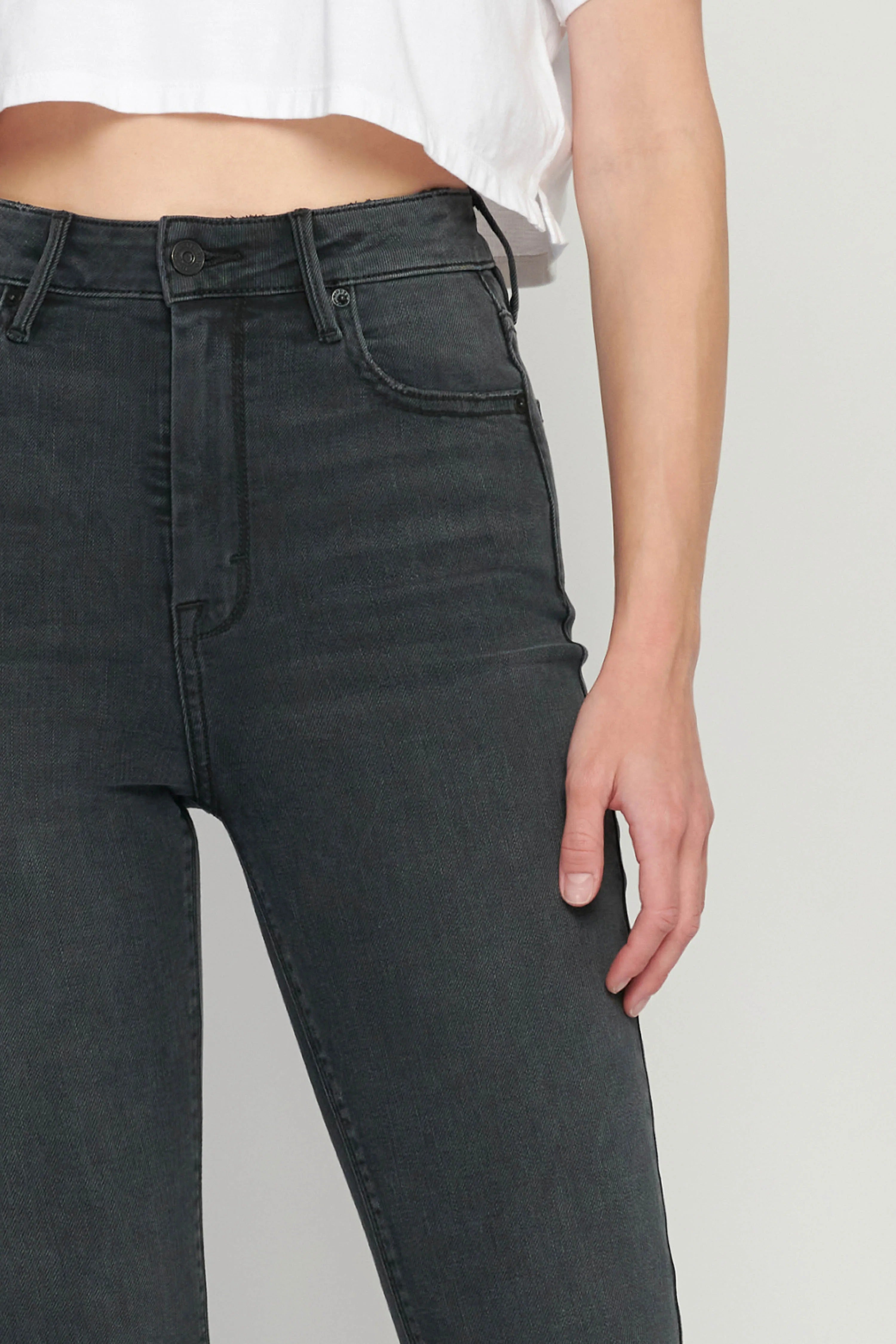 Washed Black High-Rise Skinny Jeans with Front Slit Hem