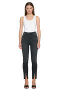 Washed Black High-Rise Skinny Jeans with Front Slit Hem