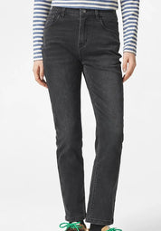 Washed Dark Grey Straight-Leg Jeans