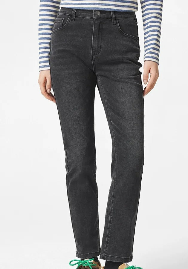 Washed Dark Grey Straight-Leg Jeans