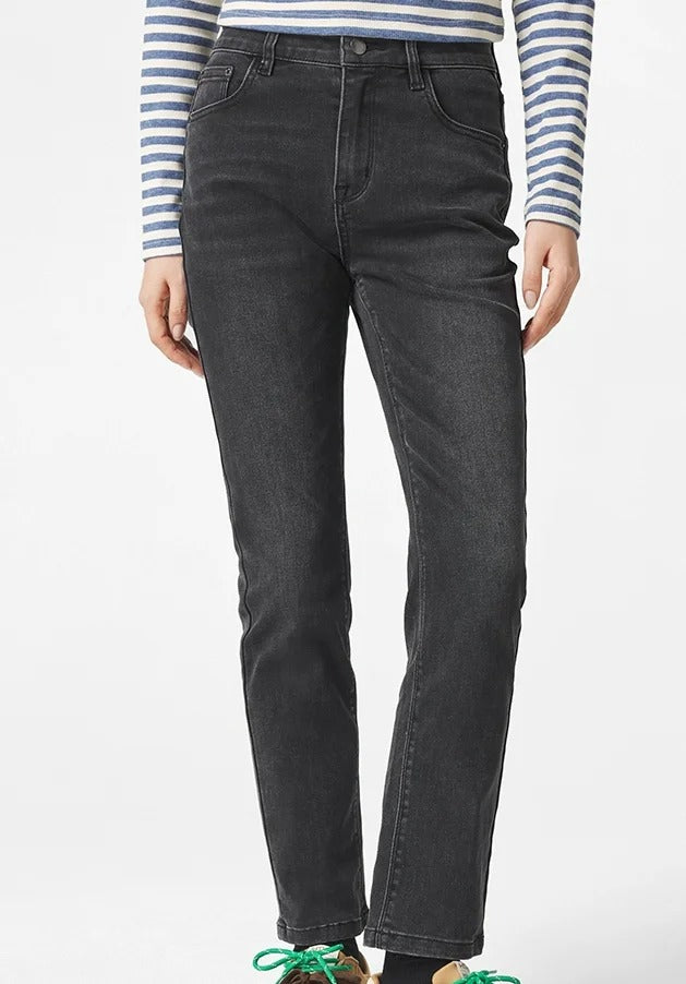 Washed Dark Grey Straight-Leg Jeans