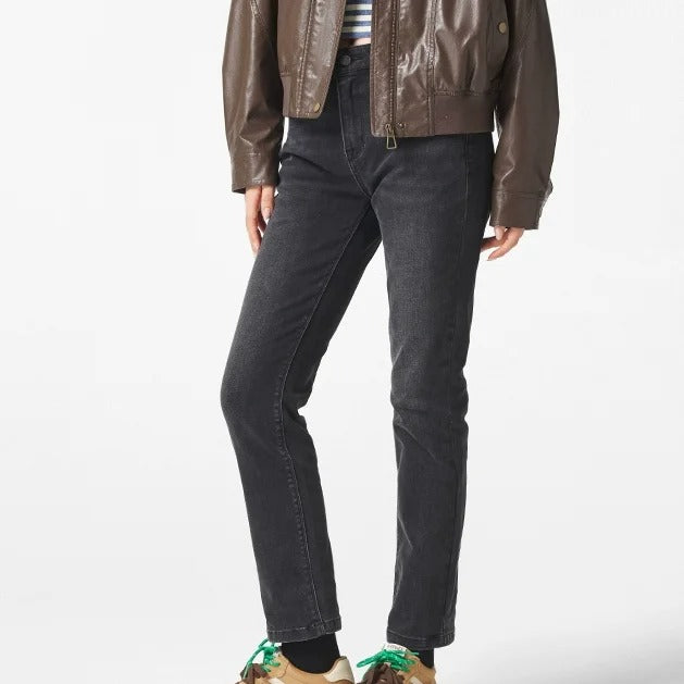 Washed Dark Grey Straight-Leg Jeans