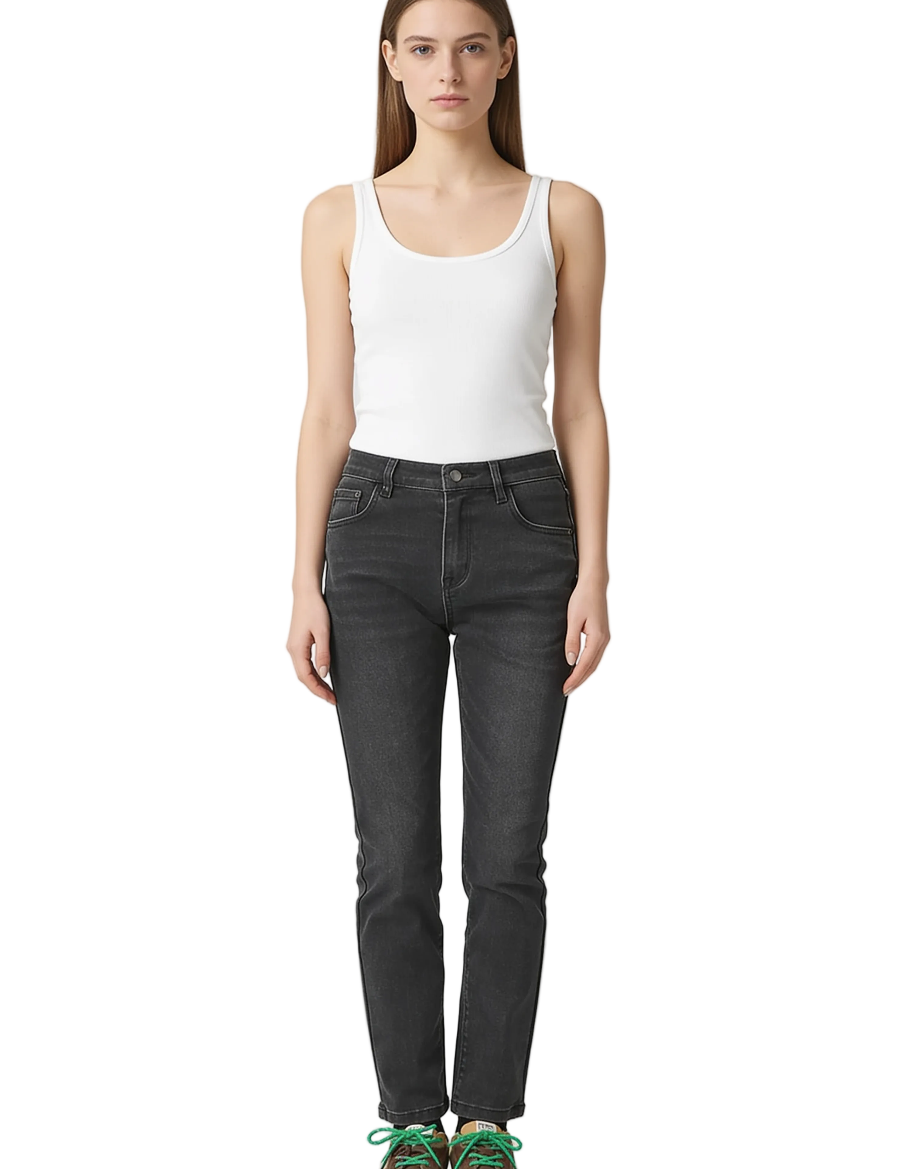 Washed Dark Grey Straight-Leg Jeans