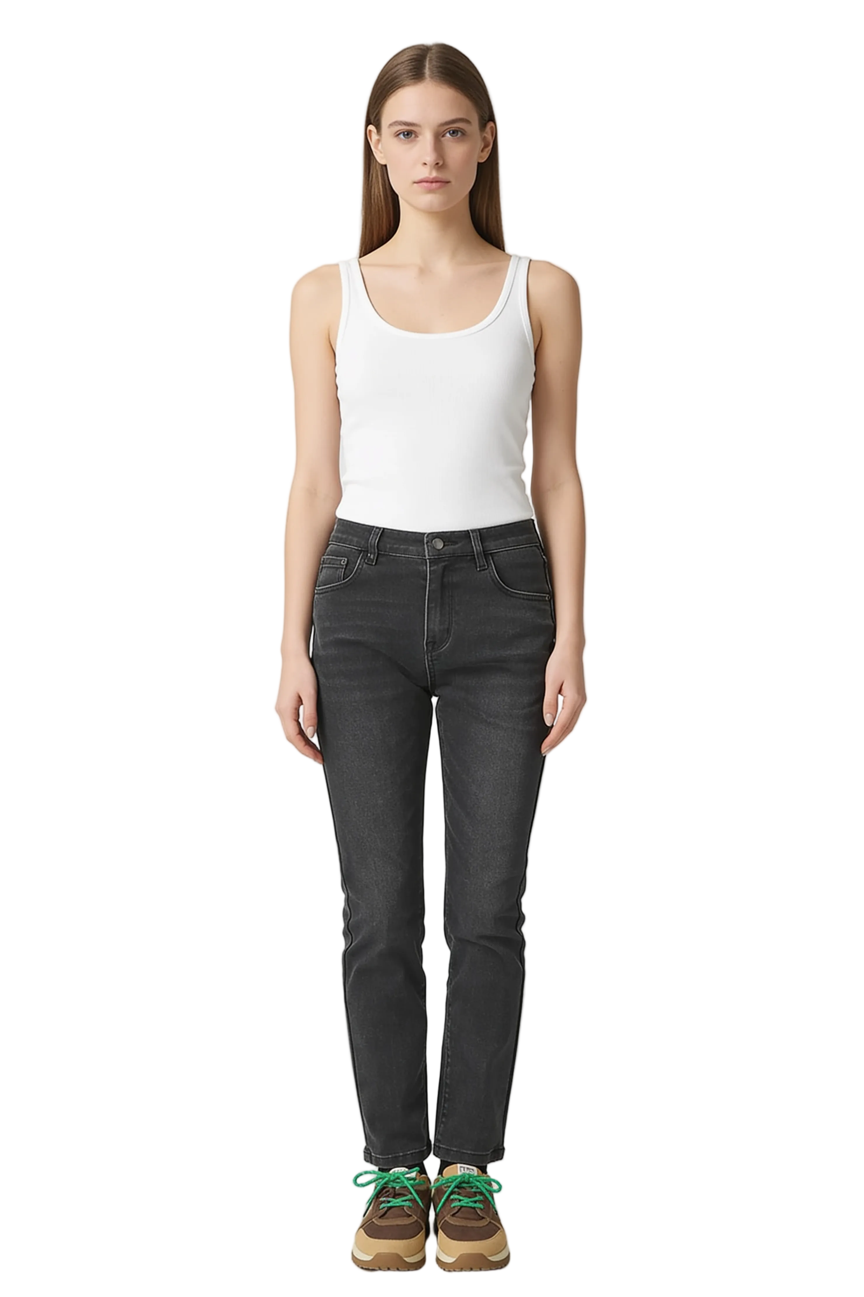 Washed Dark Grey Straight-Leg Jeans