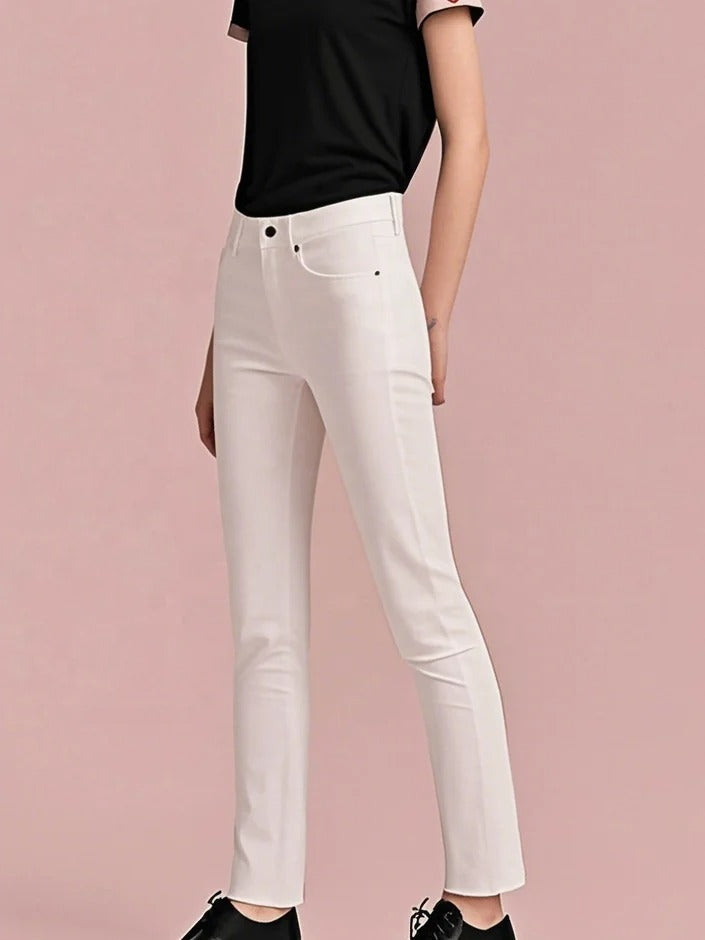 White Mid-Rise Slim-Fit Jeans