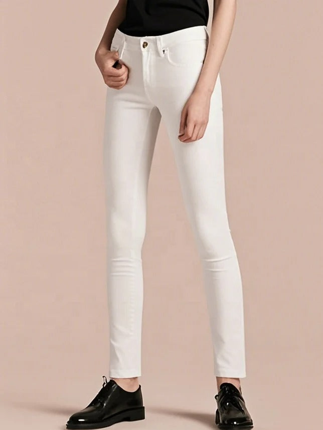 White Mid-Rise Slim-Fit Jeans