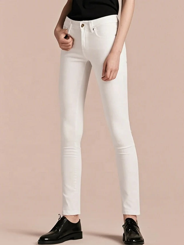 White Mid-Rise Slim-Fit Jeans