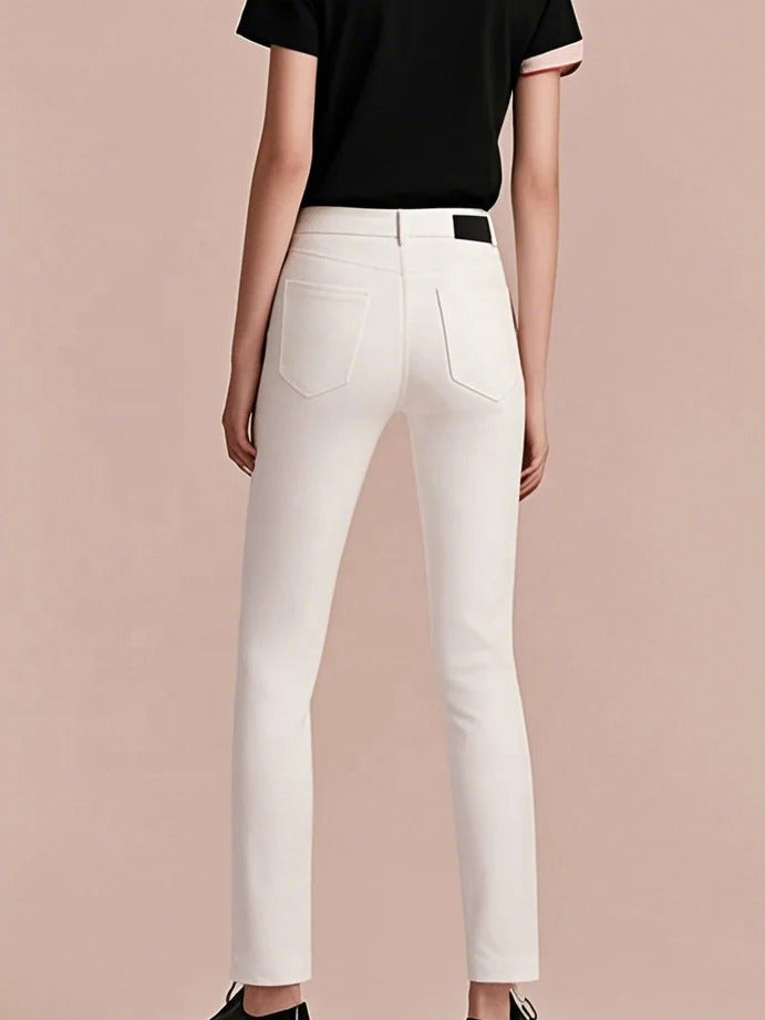 White Mid-Rise Slim-Fit Jeans