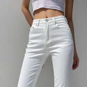 White Mid-Rise Slim-Fit Jeans