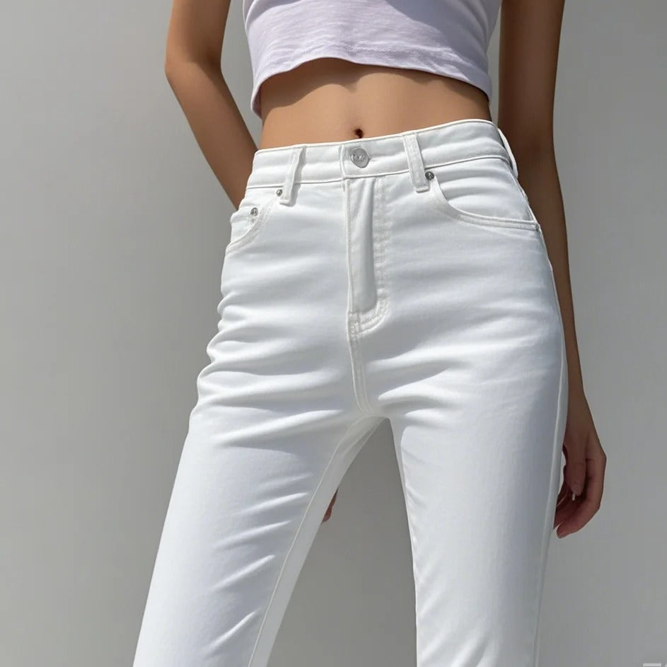 White Mid-Rise Slim-Fit Jeans
