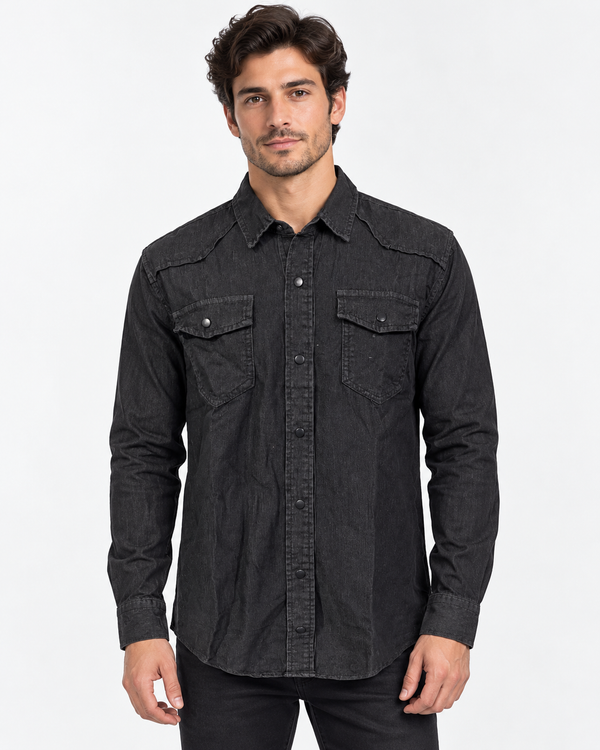 Men's Denim Shirt - Slim Fit Snap Button Western