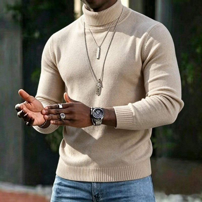 Men's Turtleneck Sweater with Slim Fit Winter Knit
