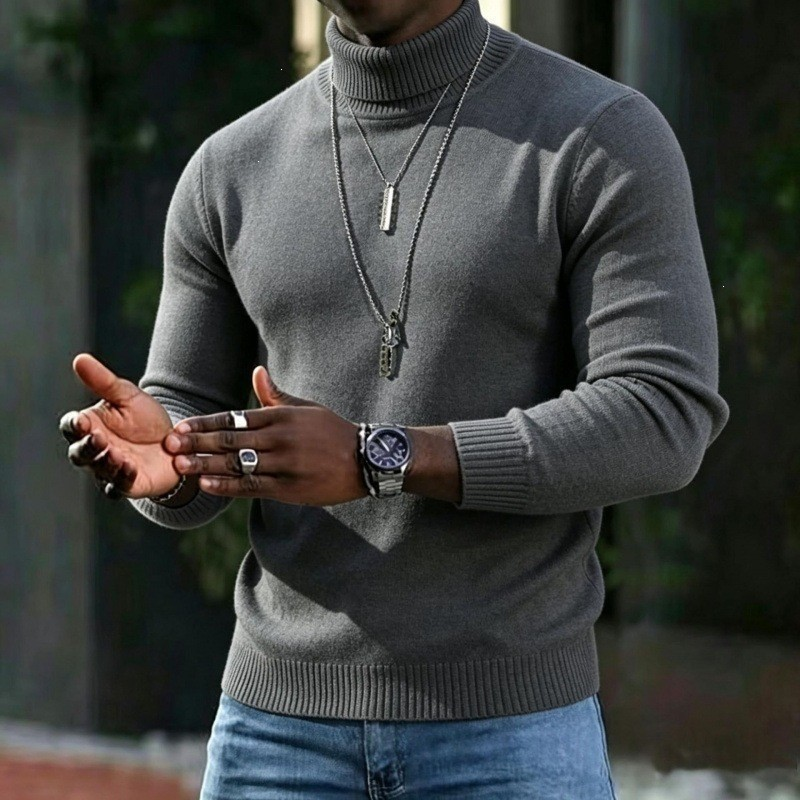 Men's Turtleneck Sweater with Slim Fit Winter Knit - gray