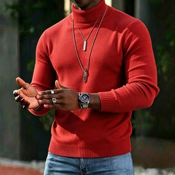 Men's Turtleneck Sweater with Slim Fit Winter Knit - red