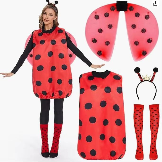 Women's Halloween Ladybug Costume with Wing Cape and Antenna Headband