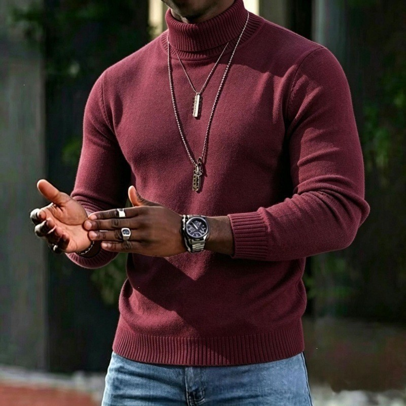 Men's Turtleneck Sweater with Slim Fit Winter Knit