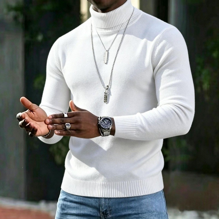 Men's Turtleneck Sweater with Slim Fit Winter Knit - white