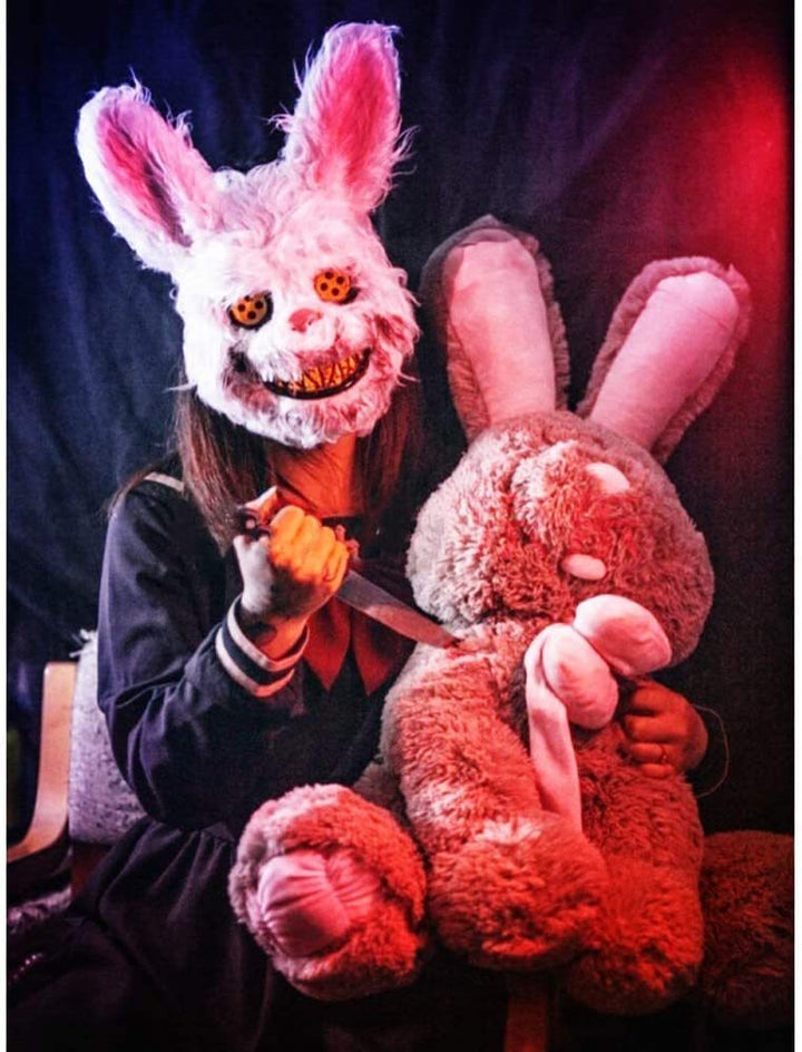 Halloween Bunny Mask - Creepy Plush Rabbit Costume Accessory