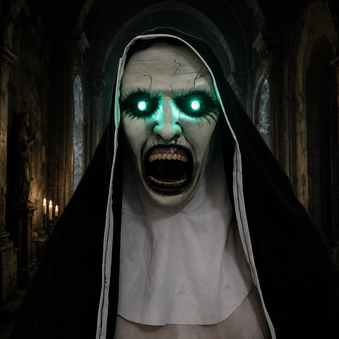 Halloween Character Mask – Full Face Costume Party Accessory - Green-Eyed Nun