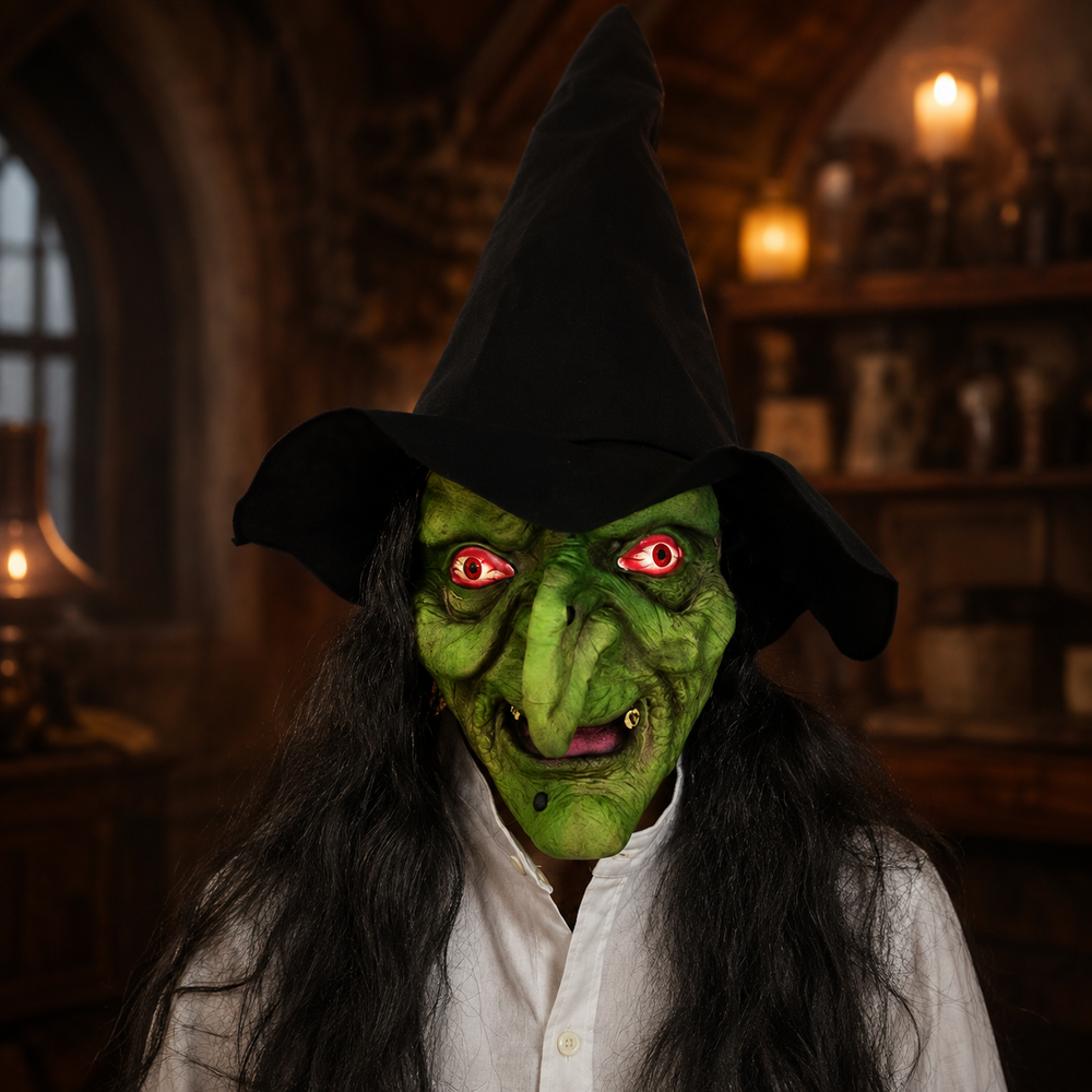 Halloween Character Mask – Full Face Costume Party Accessory - Green-Faced Witch