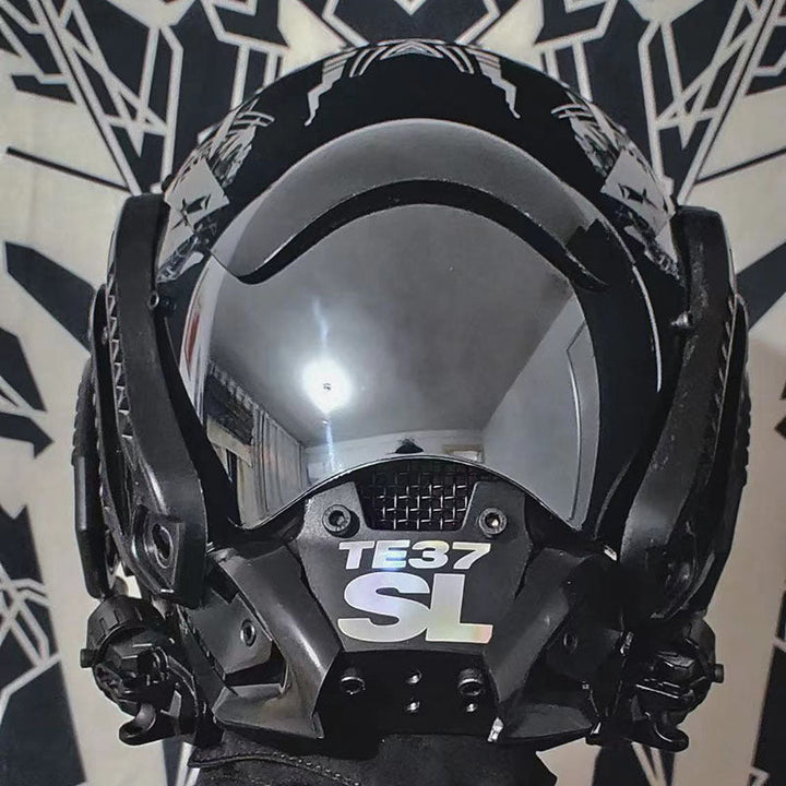 Halloween Cyberpunk Light-Up Mask - Sci-Fi Roleplay Accessory - Black & Silver with LED